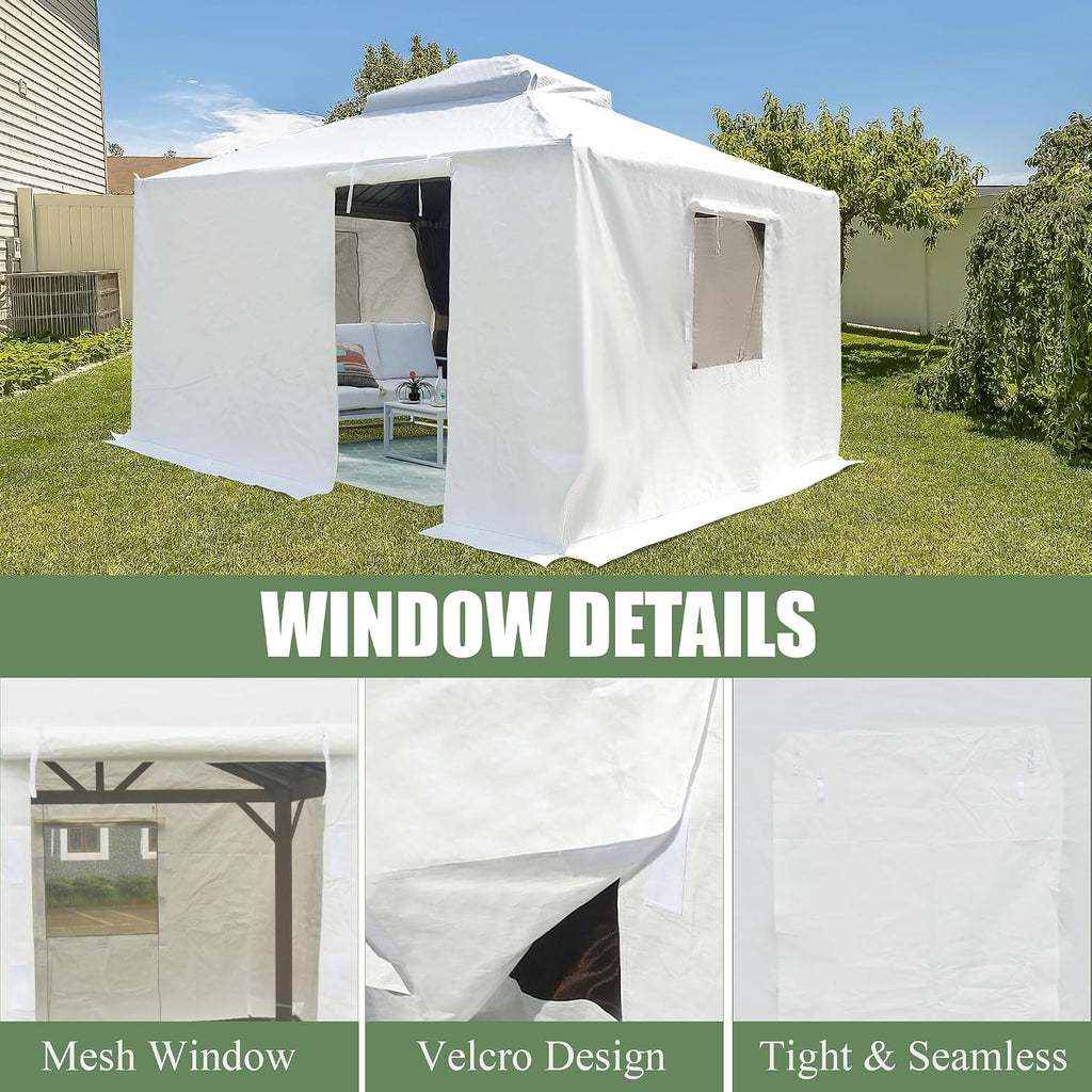 Domi 8' x 8' Winter Gazebo Cover, All Season Universal Waterproof Enclosed Cover with Sidewalls & Mesh Windows for Hardtop Gazebos, Heavy Duty All-Weather Outdoor Protection (White)