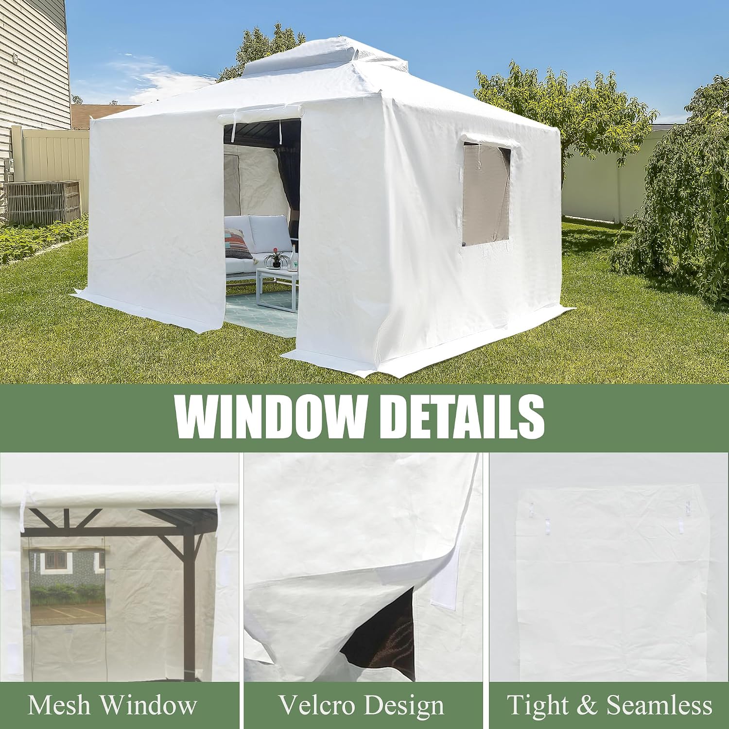 Domi 8' x 8' Winter Gazebo Cover, All Season Universal Waterproof Enclosed Cover with Sidewalls & Mesh Windows for Hardtop Gazebos, Heavy Duty All-Weather Outdoor Protection (White)