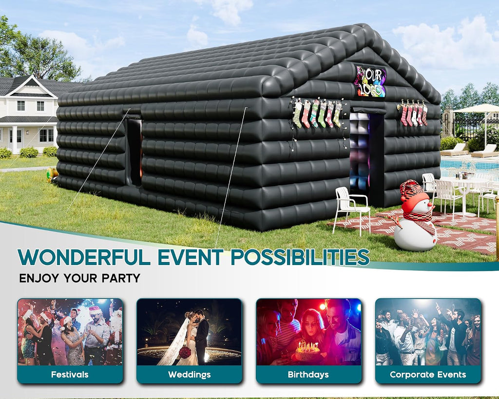 SPECRAFT 30x20x14 FT Large Inflatable Nightclub, Inflatable Tent for Parties with 2 Sides Escape Doors, Party Tent for Birthday Party/Outdoor Events, Black