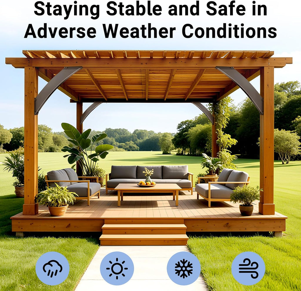 Heavy Duty Arc 45 Degree Angle Bracket, Wood Pergola Bracket Kit-4 Pcs for 6''x6'' Post, Pergola Accessories, for Gazebos, Decks, Porches, Log Cabins etc., Wood Post and Beam Angle Support Brackets