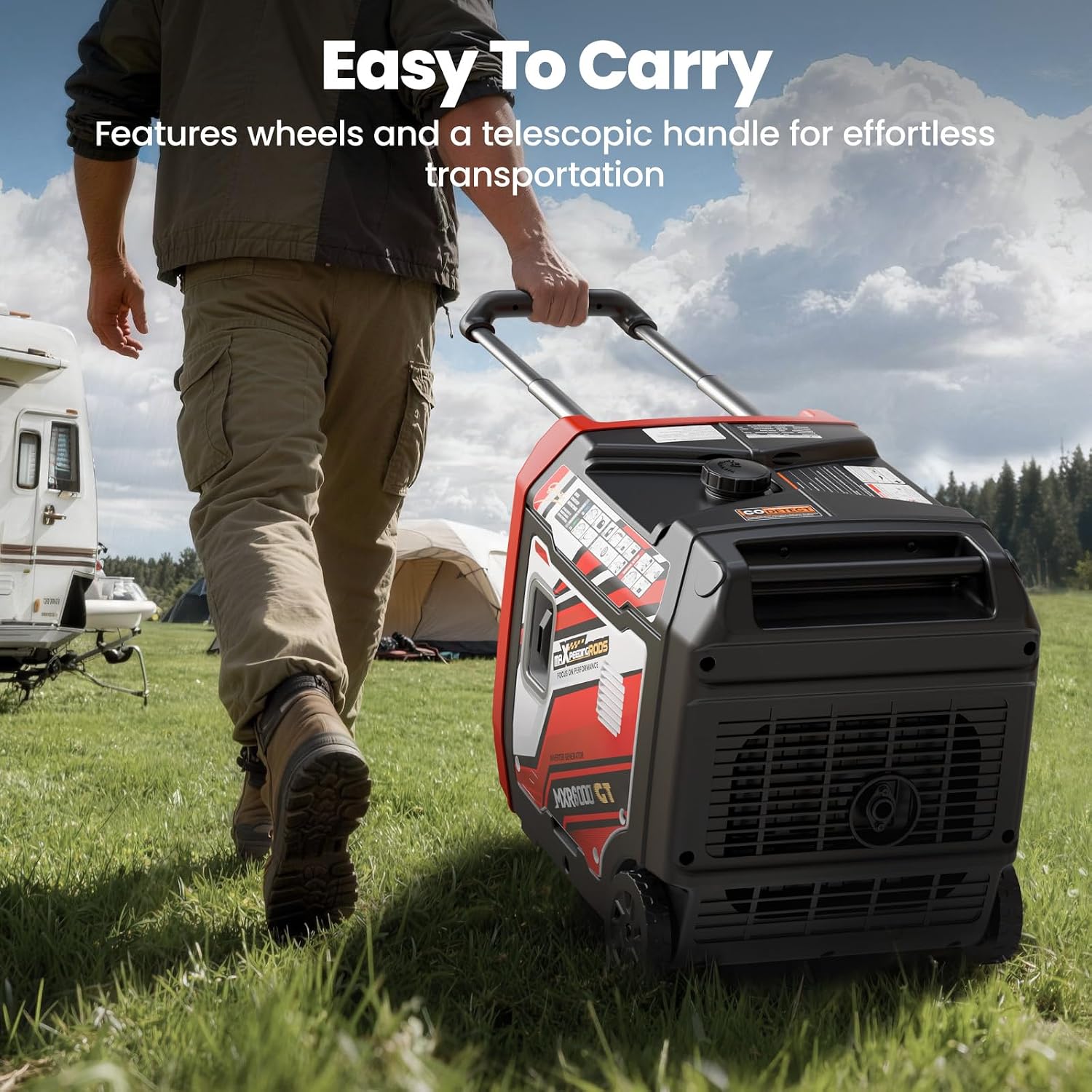 maXpeedingrods 6000 Watt Portable Inverter Generator with Bluetooth® App Remote Control, with Electric Start, Dual Voltage Output with Wheels and Telescopic Handle for Garden, RV Trips, Home Backup