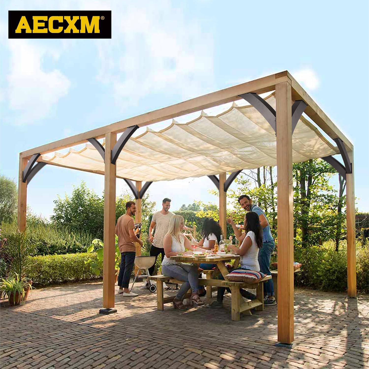 AECXM Heavy Duty 4''x4'' (Actual: 3.2''x3.2'') Arc 45° Angle Support Brackets, for gazebos, Decks, porches, Log Cabins and Other Wood Frame Degree Angle Pergola (4-Bracket)