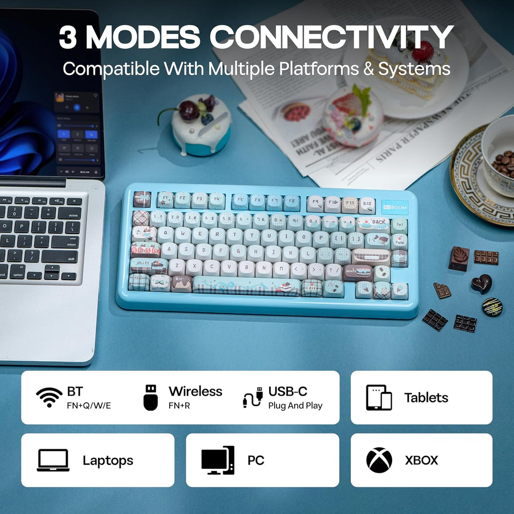 KiiBoom Phantom81 Lite 75% Gasket Mechanical Keyboard, QMK&VIA Programmable, 3 Modes Wireless Gaming Keyboard, RGB Backlights, ABS Case + UV Tech, Hot-Swappable for Windows/Mac/Linux (Blue)