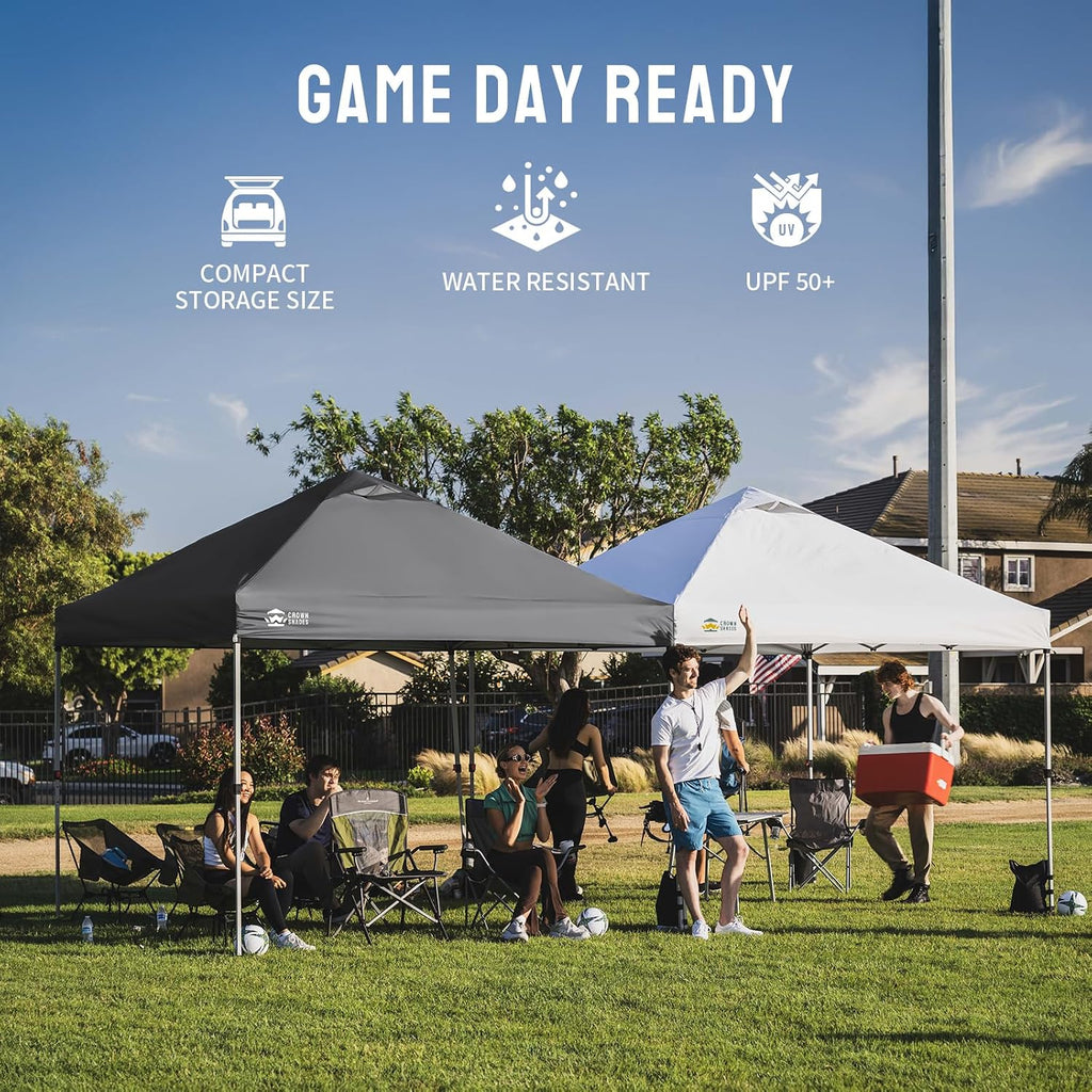 CROWN SHADES 10x10 Pop Up Canopy - Beach Tent with One Push Setup - Easy Outdoor Sun Shade Shelter for Events, Parties - Gazebo with STO-N-Go Cover Bag, Silver Coated Top,Light Gray