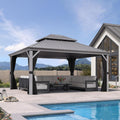 PURPLE LEAF 13' x 15' Hardtop Aluminum Gazebo with Double Metal Roof Heavy Duty Permanent Gazebo for Patio Deck Lawn Garden All Weather Outdoor Pavilion Gazebos, Light Grey
