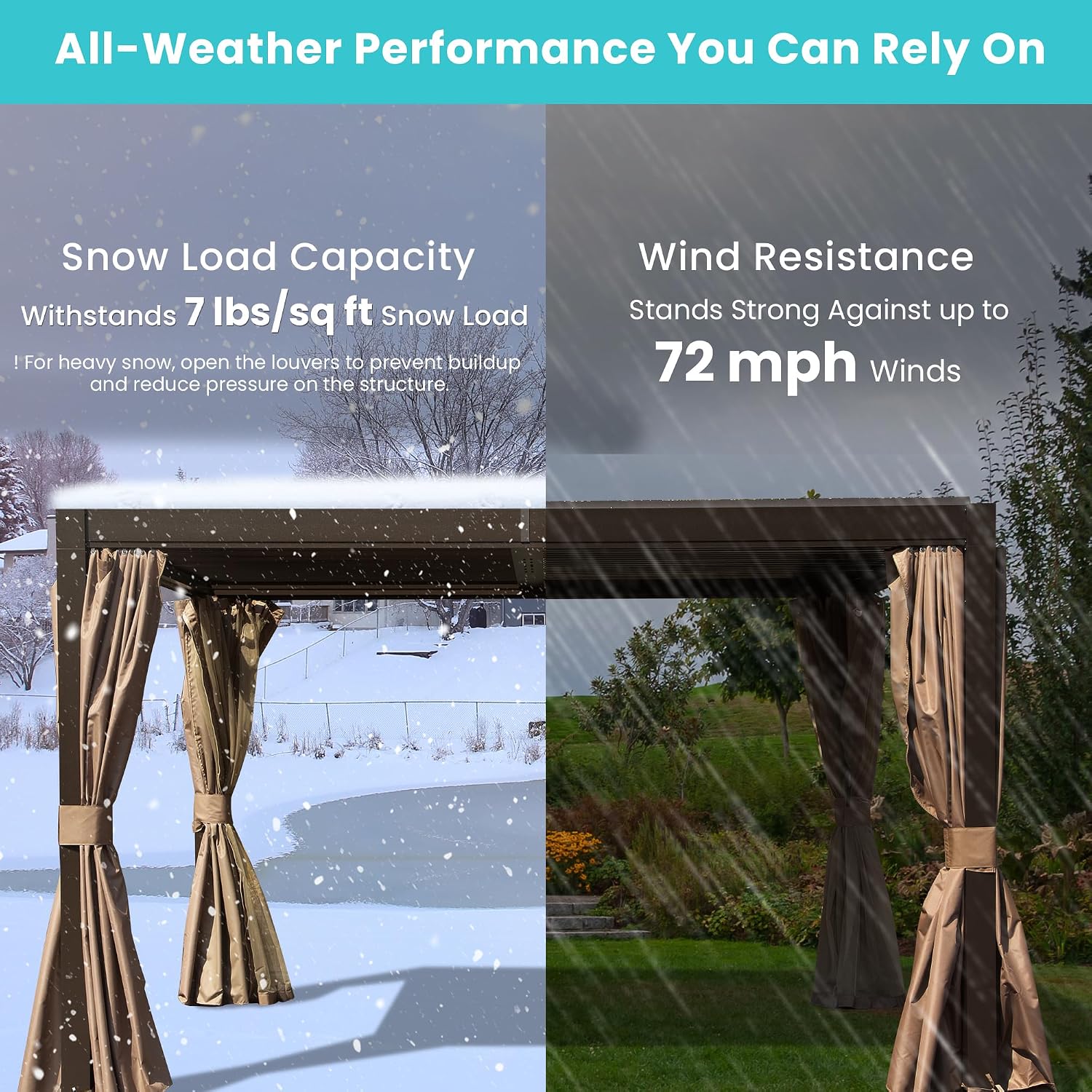 Domi Outdoor Pergola 10' x 10', Aluminum Louvered Pergola with Adjustable Louvers, Full Aluminum Frame, Built-in Gutter System, Modern Patio Gazebo for Deck Garden Patio, Brown