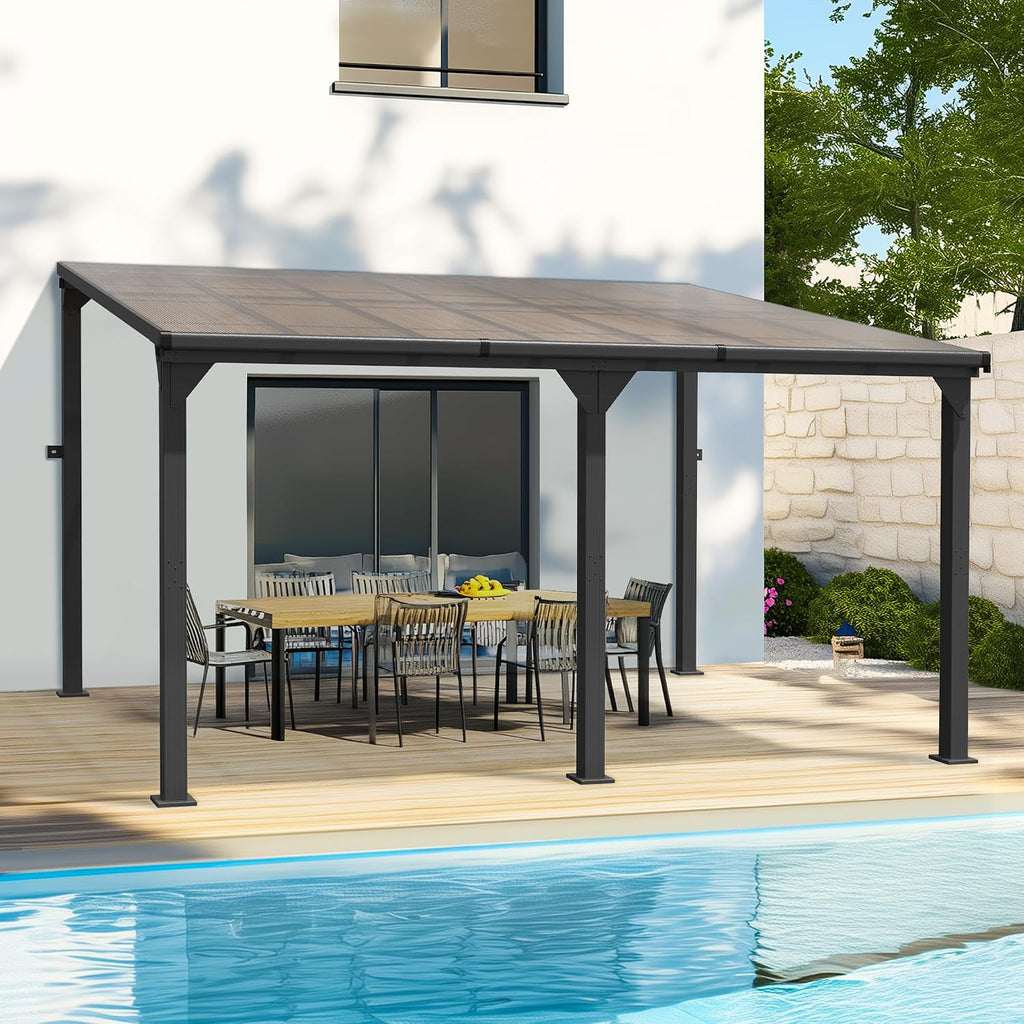 10 * 14FT Pergola,4 * 6 Inch Thickened Pillars & Enlarged Base,Outdoor Hardtop Lean to Gazebo,Wall Mounted Pergola,Pergolas Gazebos Clearance,Aluminum Frame Pergola,UV Resistant Patio Roof