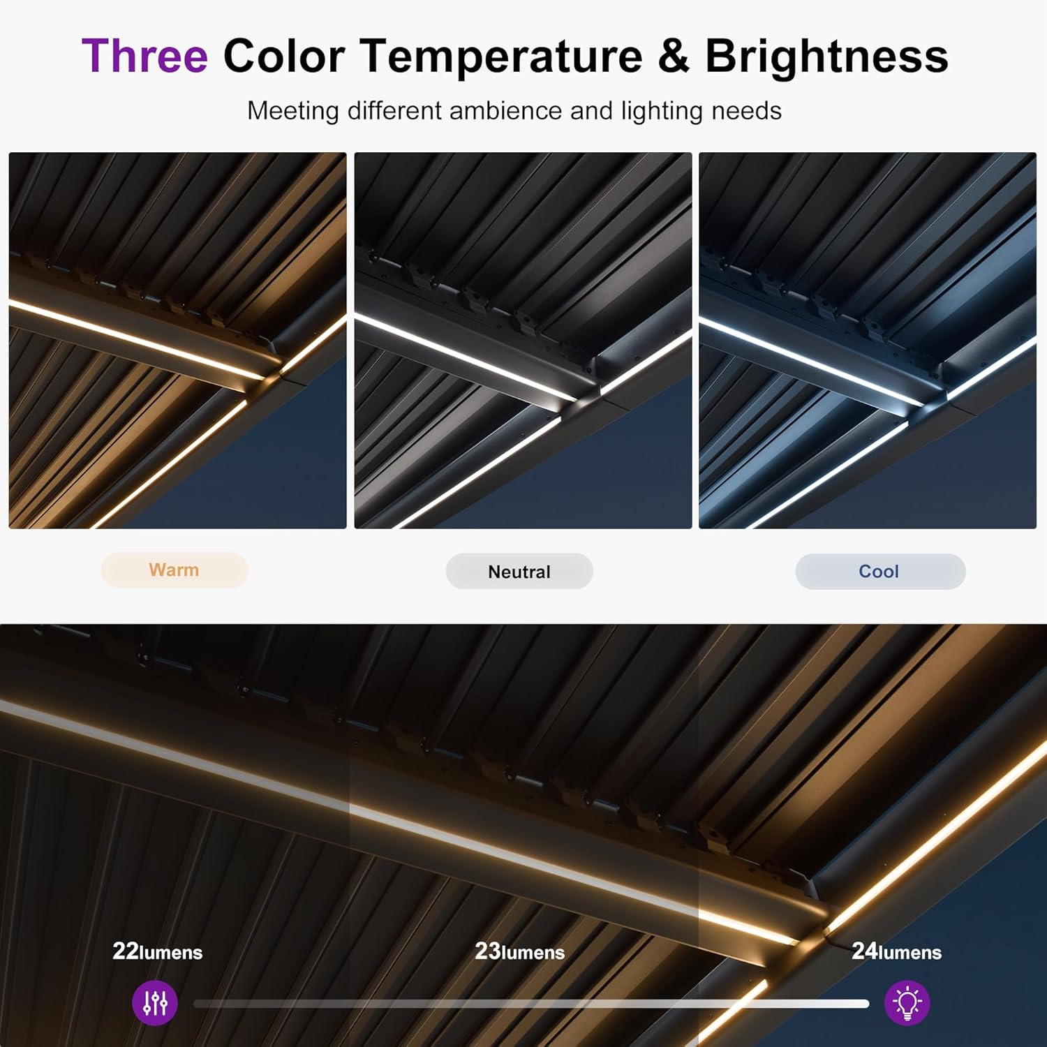 PURPLE LEAF Louvered Pergola 92KS 11.5' x 27.5' with LED Strip Lights Huge Aluminum Plus Outdoor Pergola with Adjustable Louvered Roof for Patio Deck Garden Yard Gray