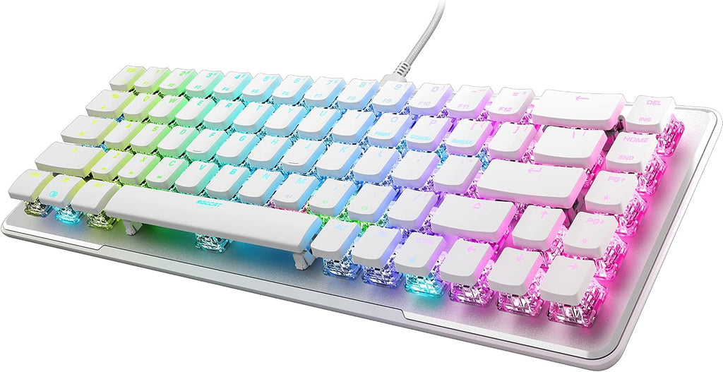Roccat Vulcan II Mini–65% Optical PC Gaming Keyboard with Customizable RGB Illumination, Detachable Cable, Button Duplicator, On-board profiles, Aluminum Plate, 100 million Keystroke Durability -White