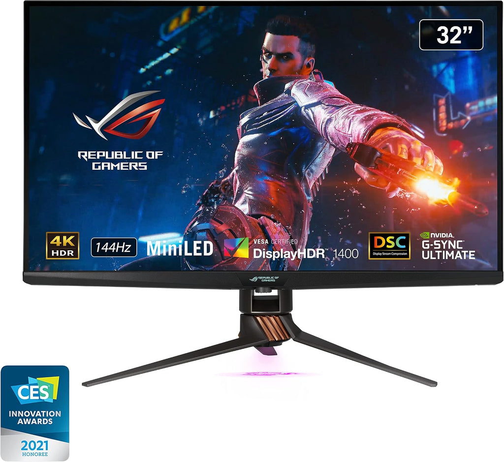 ASUS ROG Swift 32' 4K HDR 144Hz DSC Gaming Monitor (PG32UQX) - UHD (3840 x 2160), Mini-LED IPS, G-SYNC Ultimate, Local dimming, Quantum Dot Technology, DisplayHDR 1400, Eye Care, DisplayPort, HDMI