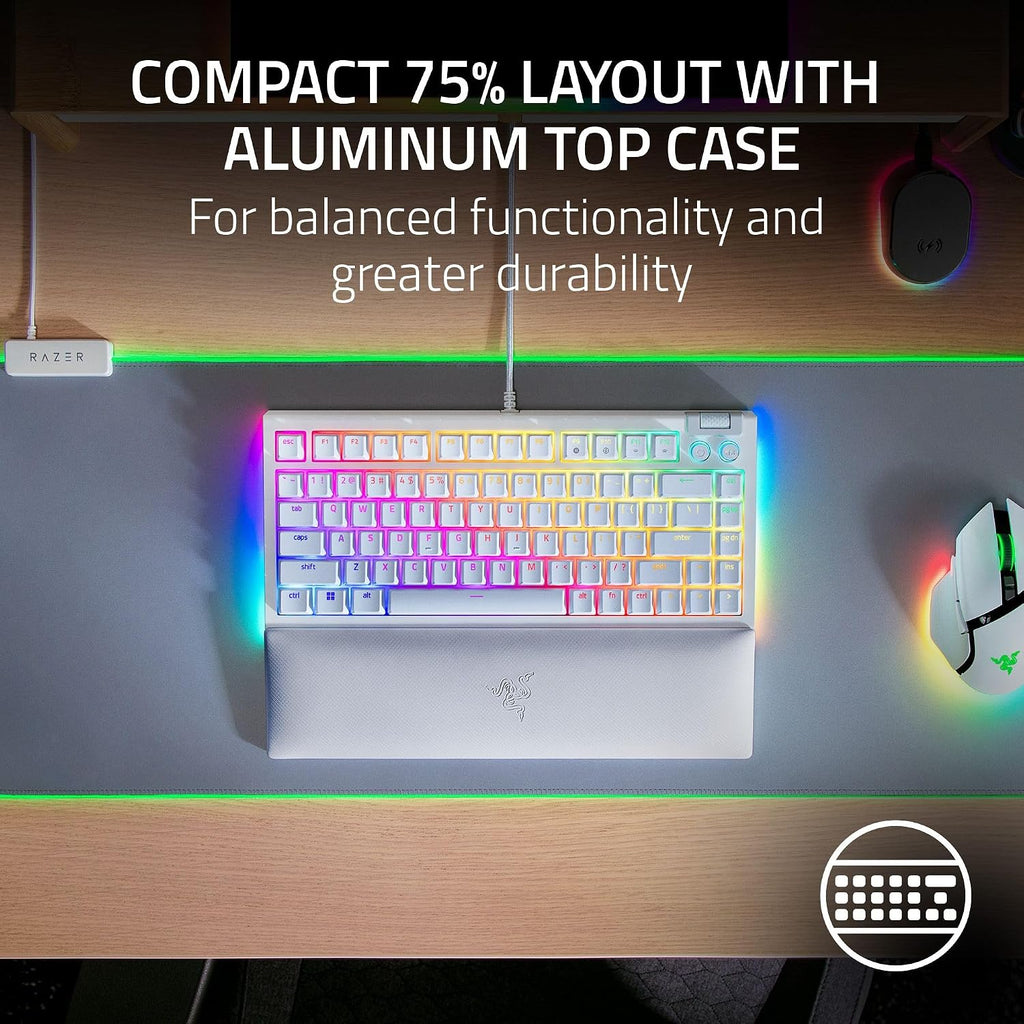 Razer BlackWidow V4 75% Mechanical Gaming Keyboard: Hot Swappable Design - Compact & Durable - Orange Tactile Switches - Chroma RGB - Roller & Media Keys - Wrist Rest - Snap Tap - White