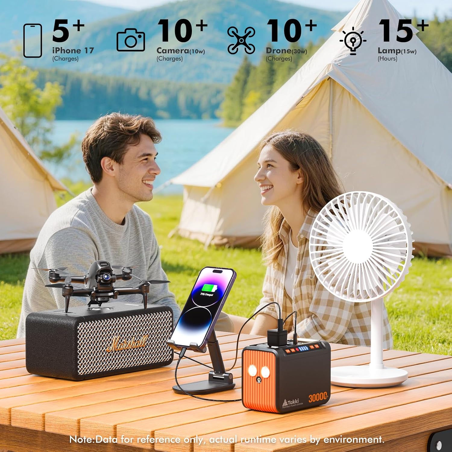 Takki 111Wh Portable Solar Generator Power Station with 21W Foldable Solar Panel, 120W Peak Solar Charger Power Bank with 110V AC DC USB Ports for Camping Emergency Outdoor Home Use