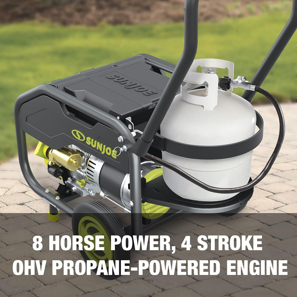 Sun Joe SJG4100LP Portable Propane Generator | Push-Button Electric + Recoil Start | Power Cooling System | 4100 Starting Watt | 3300 Running Watt | W/ 24V 2.0-Ah Battery and Charger