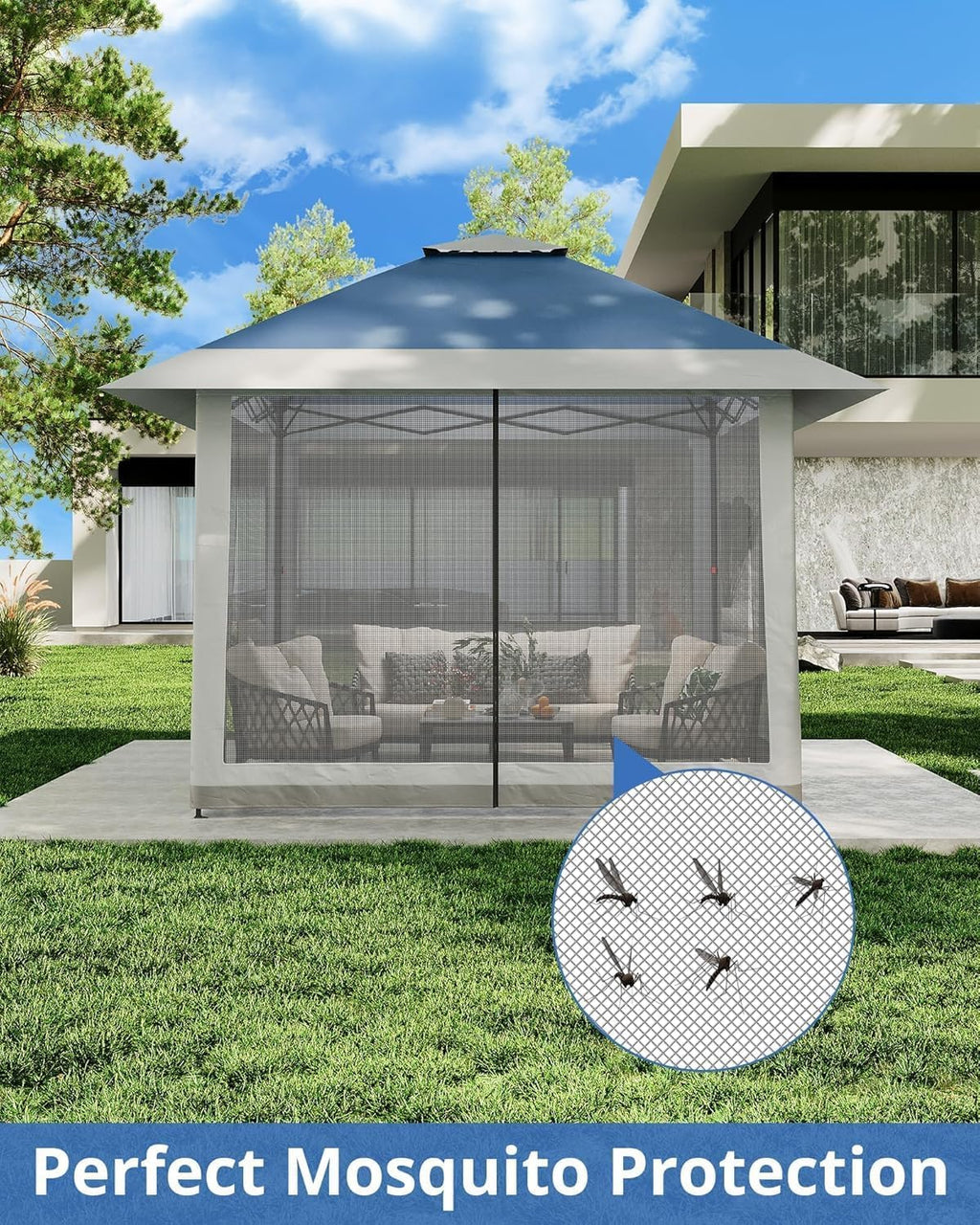 13x13 FT Pop-Up Gazebo, Hardtop Gazebo With Mosquito Netting, Double Roof and 3 Level Adjustable Height, UV-Resistant Outdoor UV-Resistant Outdoor for Backyard, Garden, Lawn (Navy Blue + Heather Gray)