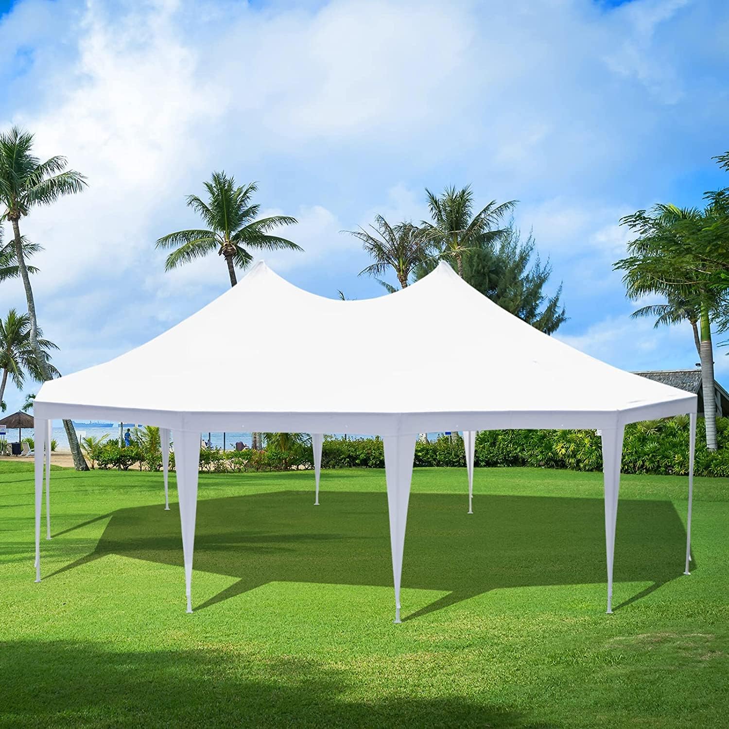 EROMMY 26'x19' Party Tent, White Wedding, Decagonal Heavy Duty Canopy with 8 Removable Sidewalls, 8 Church Windows and 2 Pull-Back Doors, Outdoor Gazebo Pavilion for Party, Wedding, Event
