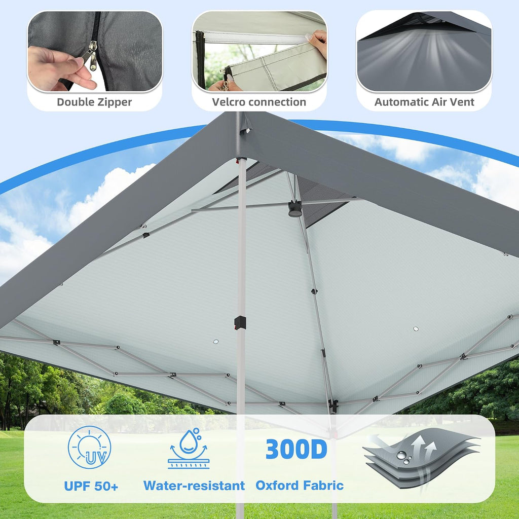 10x10 Pop Up Canopy Tent with Mosquito Netting, Outdoor Portable Screen Tent for Yard, Party, Camping and Picnic, 3 Height Positions, Patio Gazebo with Roller Bag and 4 Sandbags