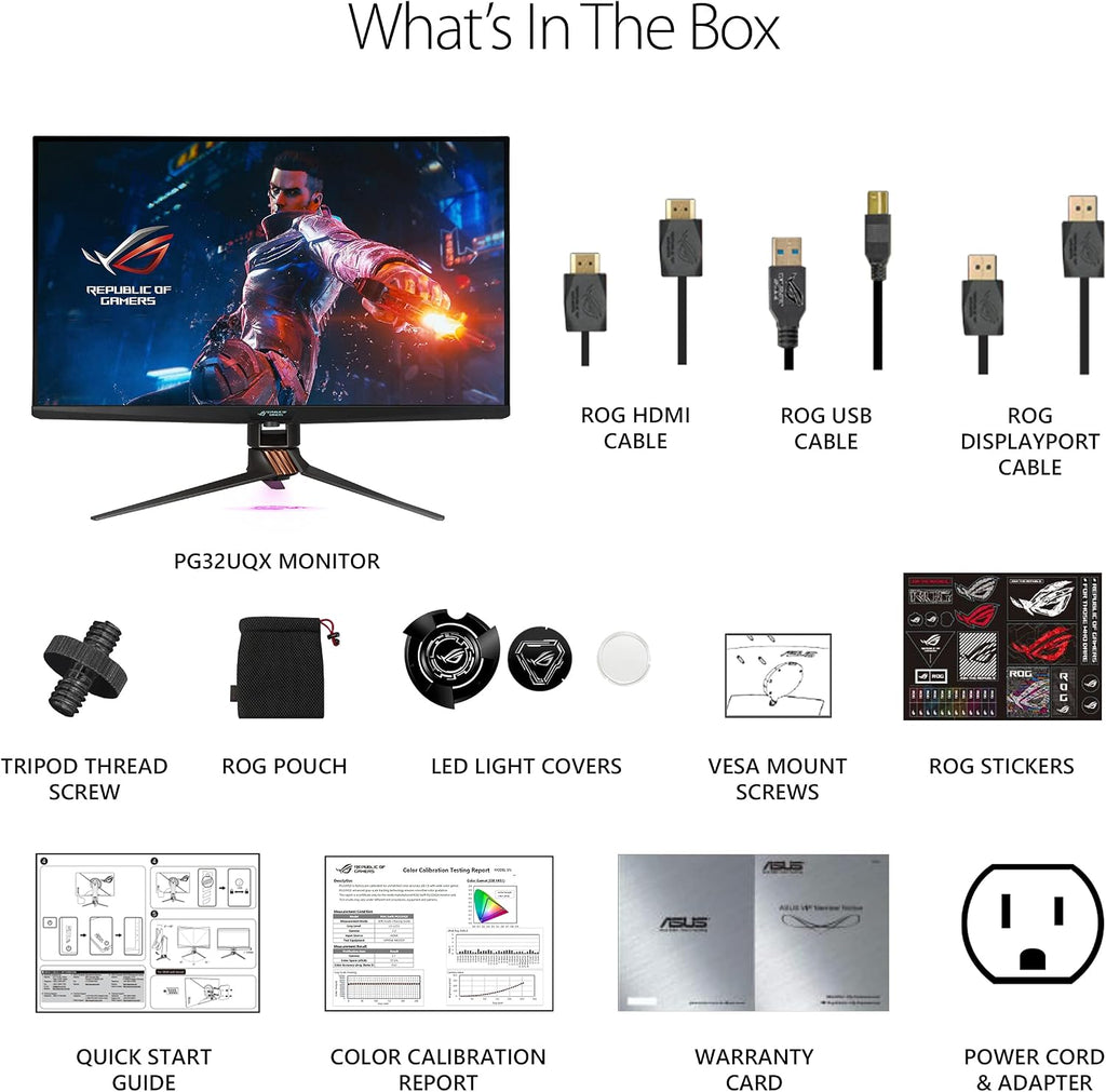 ASUS ROG Swift 32' 4K HDR 144Hz DSC Gaming Monitor (PG32UQX) - UHD (3840 x 2160), Mini-LED IPS, G-SYNC Ultimate, Local dimming, Quantum Dot Technology, DisplayHDR 1400, Eye Care, DisplayPort, HDMI