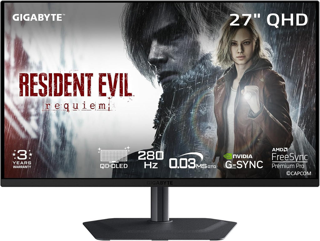 GIGABYTE - MO27Q2A - 27' QD-OLED Gaming Monitor - QHD 2560x1440-280Hz - 0.03ms GTG - AMD FreeSync Premium Pro, G-SYNC Compatible - Type-C KVM - HDMI, DP, Type-C - Height and Tilt Adjustable - Black