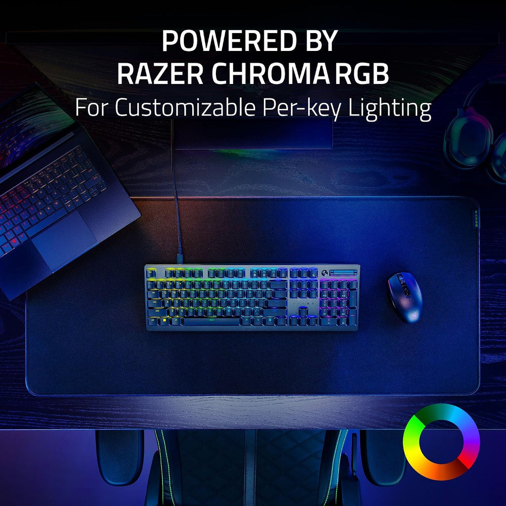 Razer DeathStalker V2 Gaming Keyboard: Low Profile Optical Switches Clicky Purple - Durable Coated Keycaps - Aluminum Top Plate - Multi Function Roller & Media Button - Chroma RGB - Snap Tap