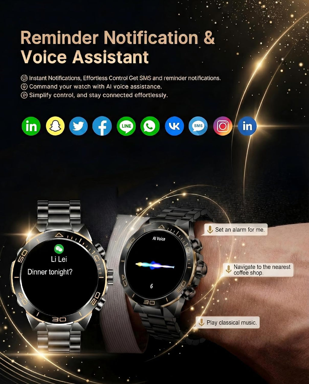 SOUYIE Men's Smart Watch with Bluetooth Call, 1.43' AMOLED Round Dial, Luxury Stainless Steel & Silicone Bands, Business Sport Fitness Tracker, Heart Rate/Blood Pressure/Sleep Monitor for iOS Android