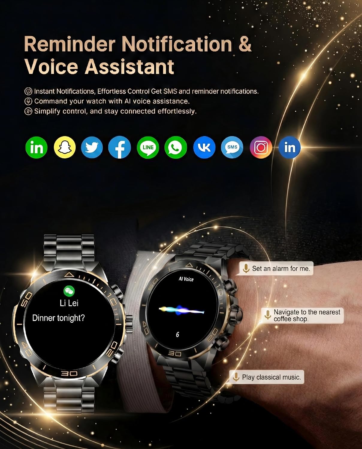 SOUYIE Men's Smart Watch with Bluetooth Call, 1.43' AMOLED Round Dial, Luxury Stainless Steel & Silicone Bands, Business Sport Fitness Tracker, Heart Rate/Blood Pressure/Sleep Monitor for iOS Android