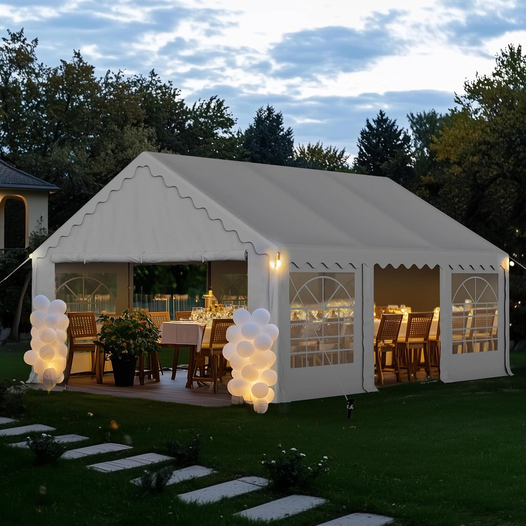 PHI VILLA 16x20 Outdoor Heavy Duty Party Tent, Large Party Canopy Wedding Event Tent with Removable Sidewalls & 3 Storage Bags for Patio Outdoor Garden Events, White