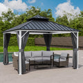 EAGLE PEAK 12x12 Hardtop Gazebo, Galvanized Steel Double Roof with Aluminum Frame, Outdoor Pavilion with Netting and Curtains for Patio, Deck, Lawn and Garden, White/Gray