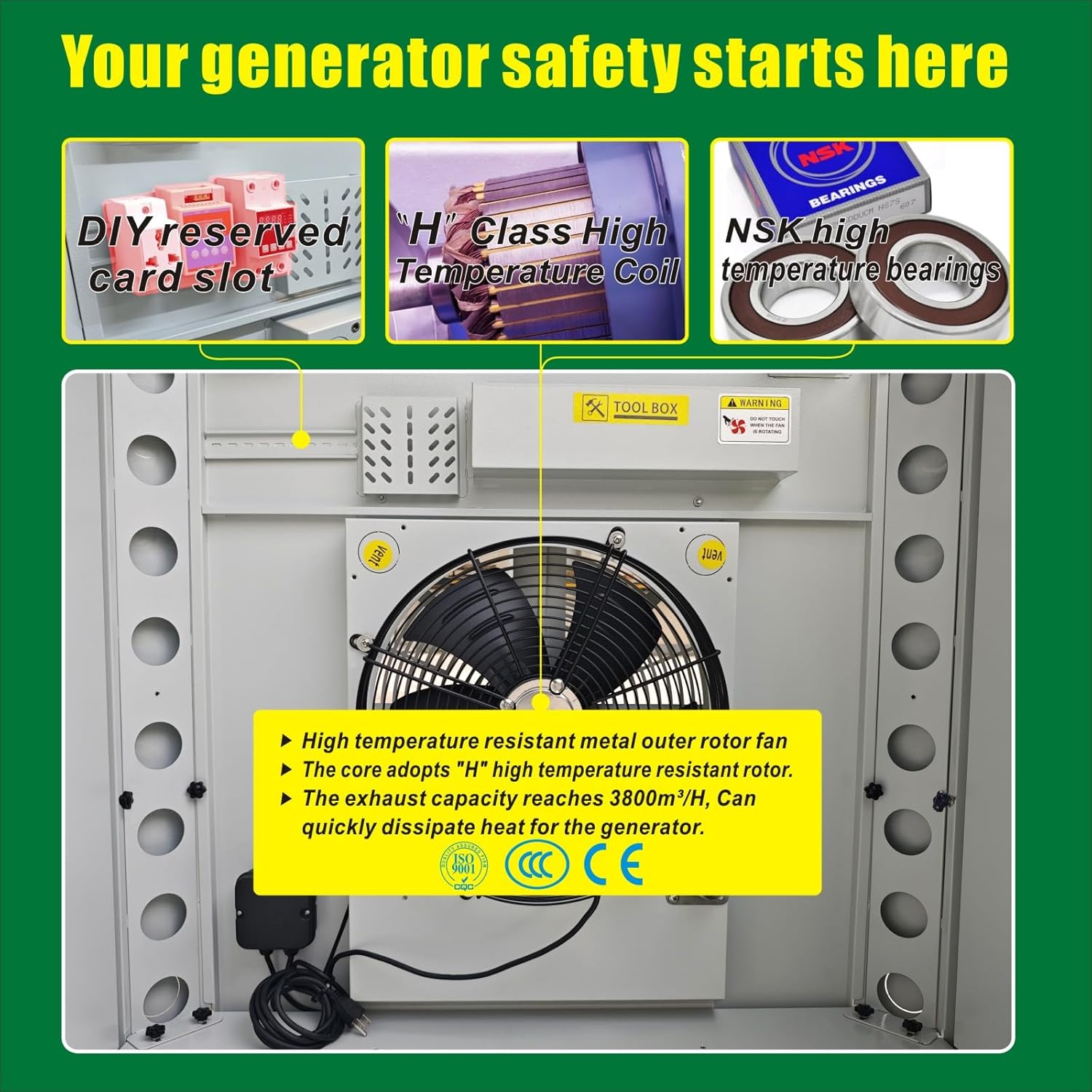 Generator Box, Generator Quiet Box Interior Space: 39.4' x 35' x 35.5', Ventilation, Heat Dissipation and Impact Resistance