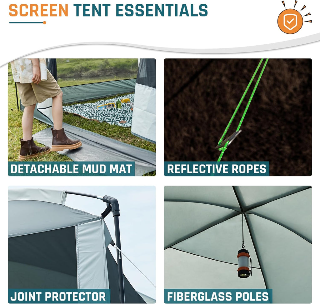 Screen House Tent 13x9ft Screen Room Mesh Gazebos w/ 2 Magnetic Doors, Included Projection Screen, Camping Tent Screened Canopy Shelter for Outdoor Patios Backyards Activities (Gray)