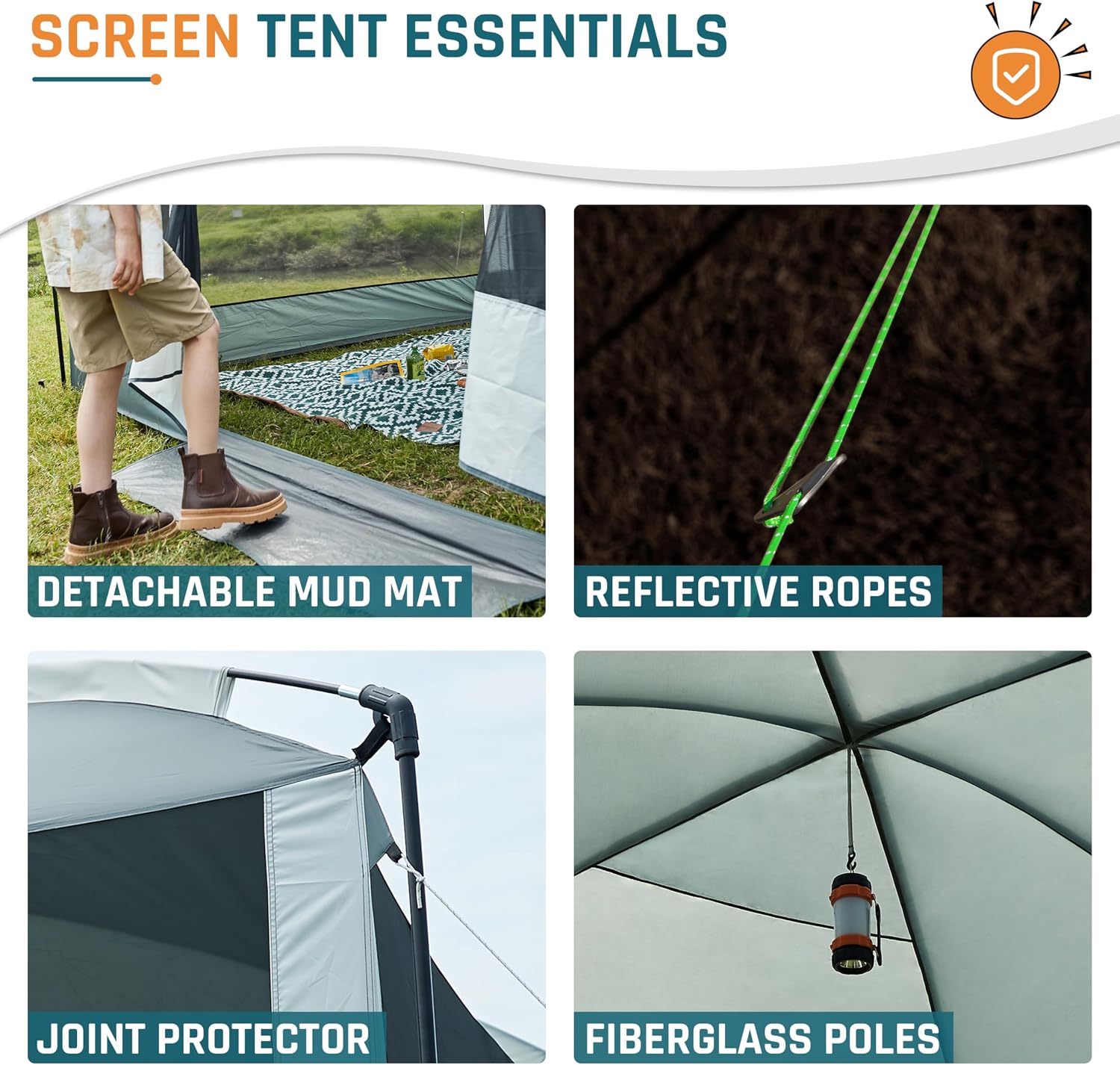 Screen House Tent 13x9ft Screen Room Mesh Gazebos w/ 2 Magnetic Doors, Included Projection Screen, Camping Tent Screened Canopy Shelter for Outdoor Patios Backyards Activities (Gray)