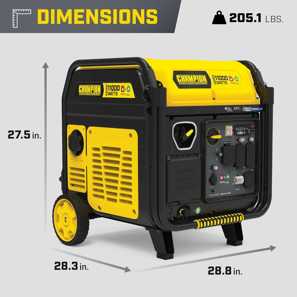 Champion Power Equipment 11,000-Watt Electric Start Dual Fuel Home Backup Portable Inverter Generator with Quiet Technology and CO Shield