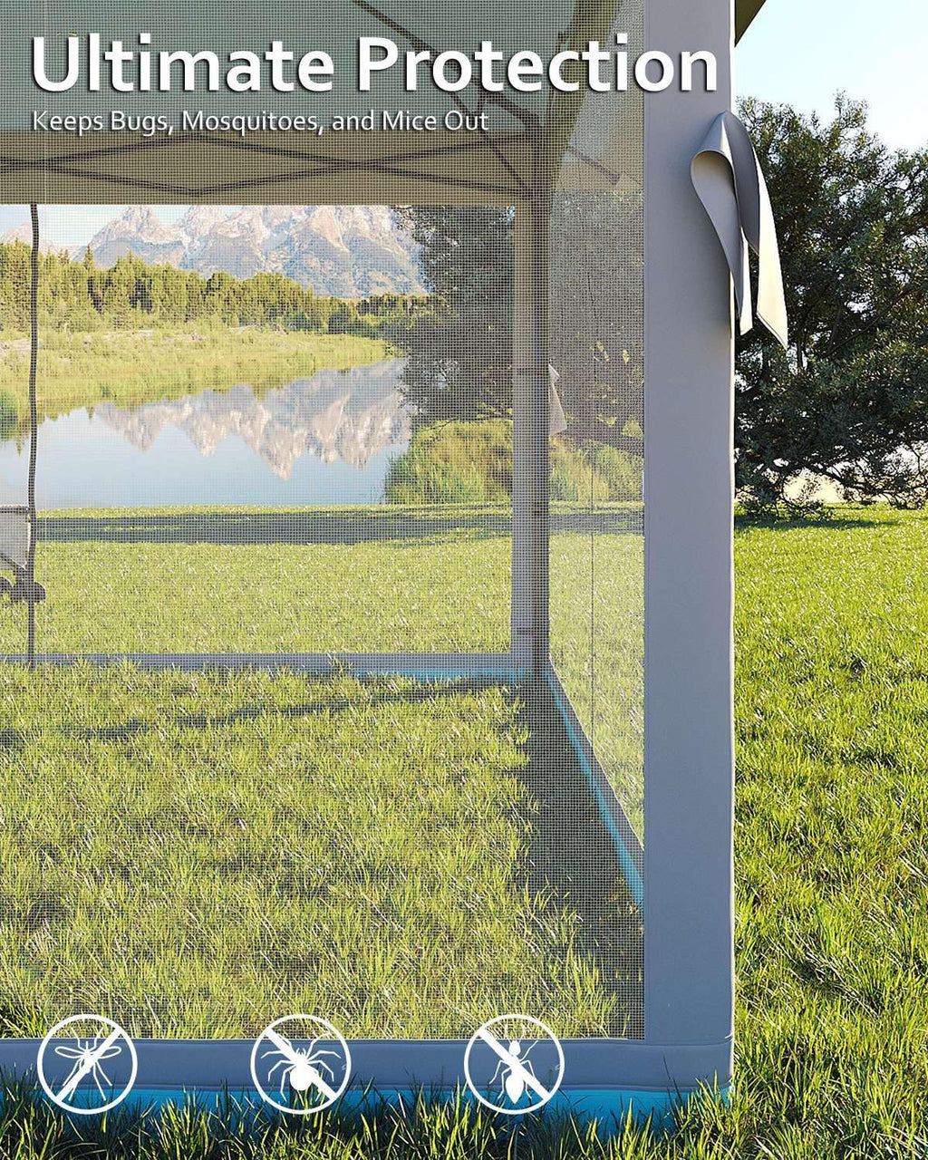 Garveelife Pop Up Gazebo 12x12, Canopy Tent with Mosquito Netting, One Push Setup for Backyard Patio Garden with 4 Sand Bags- Blue