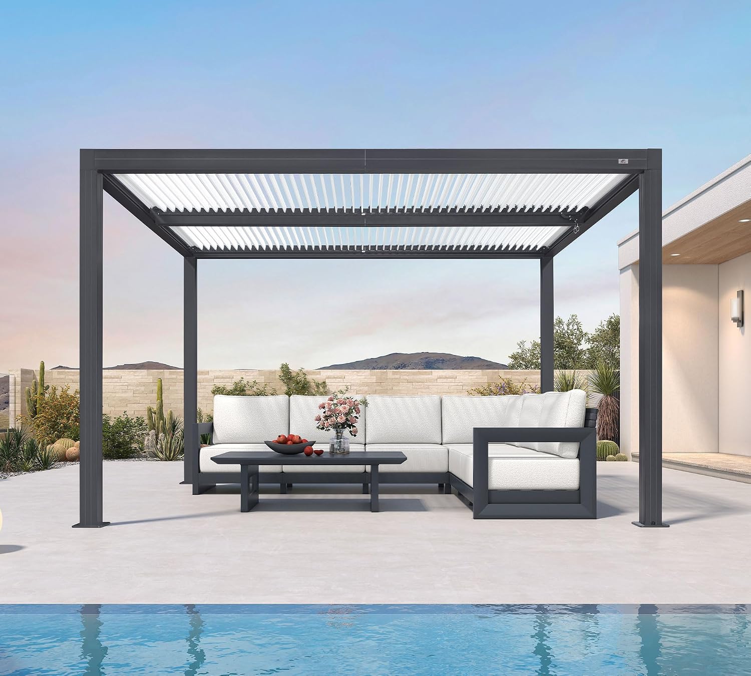 PURPLE LEAF 10'x12' Louvered Pergola Aluminum Outdoor Pergola with Adjustable Louvered Roof, Hidden Drainage System, Heavy Duty Patio Gazebo for Backyard, Poolside Dining & Family Gatherings
