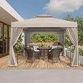COOS BAY 10x10 Patio Gazebo with Corner Shelves, Two Tier Soft Top Canopy with Mesh Netting for Backyard, Garden, Lawn, Outdoor Events, Beige
