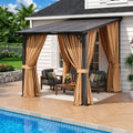 Aoxun 8'x10' Lean to Gazebo with Mosquito Net and Curtains, Aluminum Frame, Polycarbonate Panel, Wall Mounted Pergola with Sloped Roof for Backyard, Porch, Deck