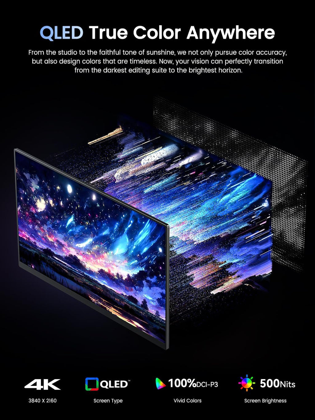 UPERFECT Portable Monitor 4K 120HZ QLED 17.3' | 0.1ms Gaming Monitor, 500 Nits | 3840 * 2160 UHD |100% DCI-P3 | USB-C & HDMI | VESA & Stand | Travel Screen for Laptop, Computer, Game Consoles