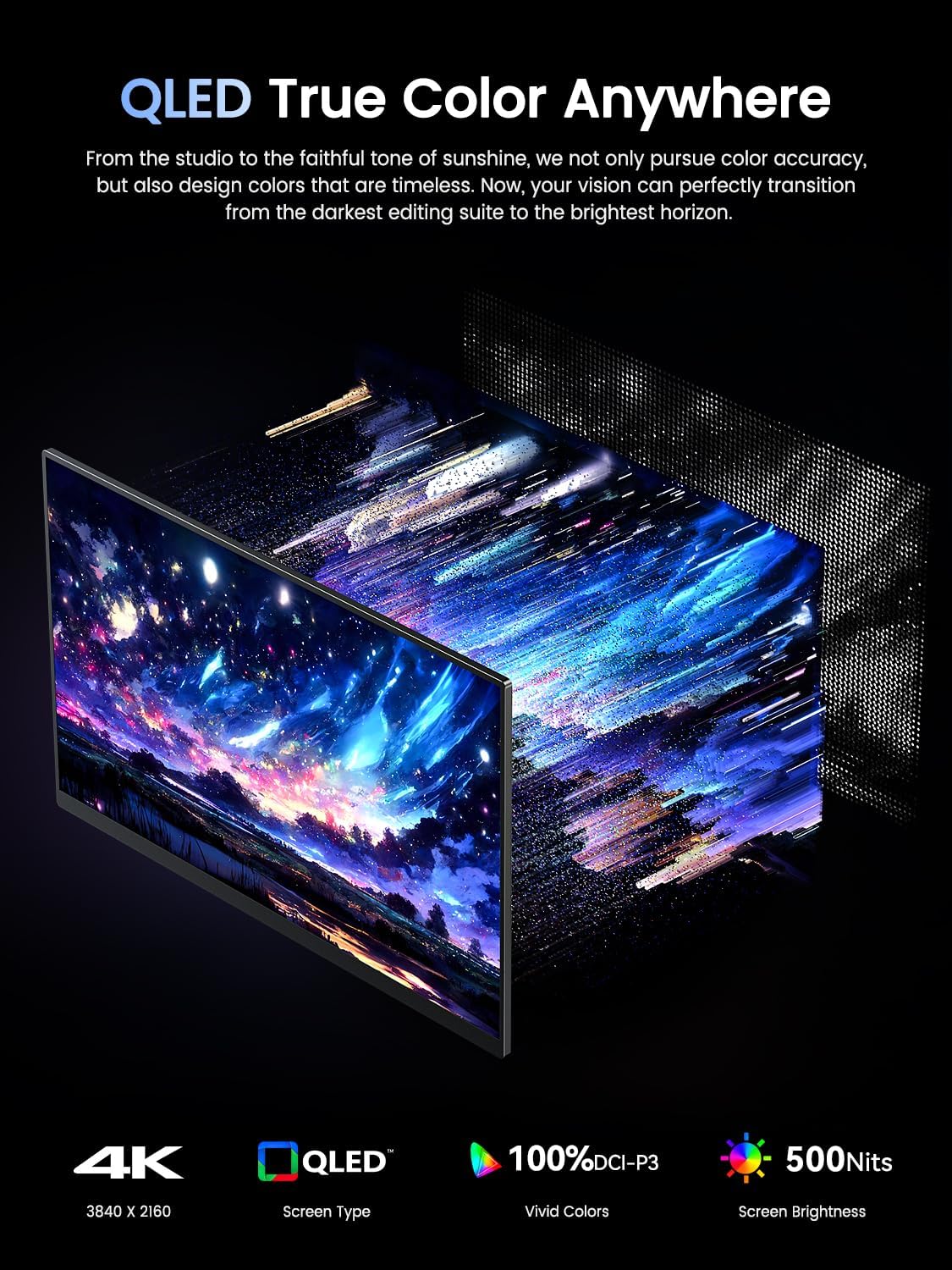 UPERFECT Portable Monitor 4K 120HZ QLED 17.3' | 0.1ms Gaming Monitor, 500 Nits | 3840 * 2160 UHD |100% DCI-P3 | USB-C & HDMI | VESA & Stand | Travel Screen for Laptop, Computer, Game Consoles