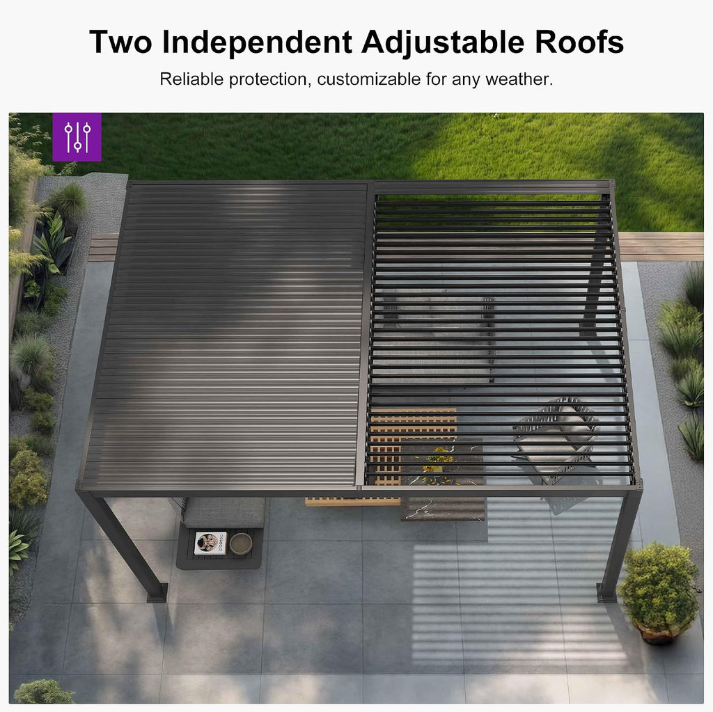 PURPLE LEAF Louvered Pergola 10' x 10' Aluminum Outdoor Pergola with Adjustable Louvers Roof and Integrated Drainage System 70 Mph High Wind Resistant Small Pergolas for Patio Deck Porch Yard