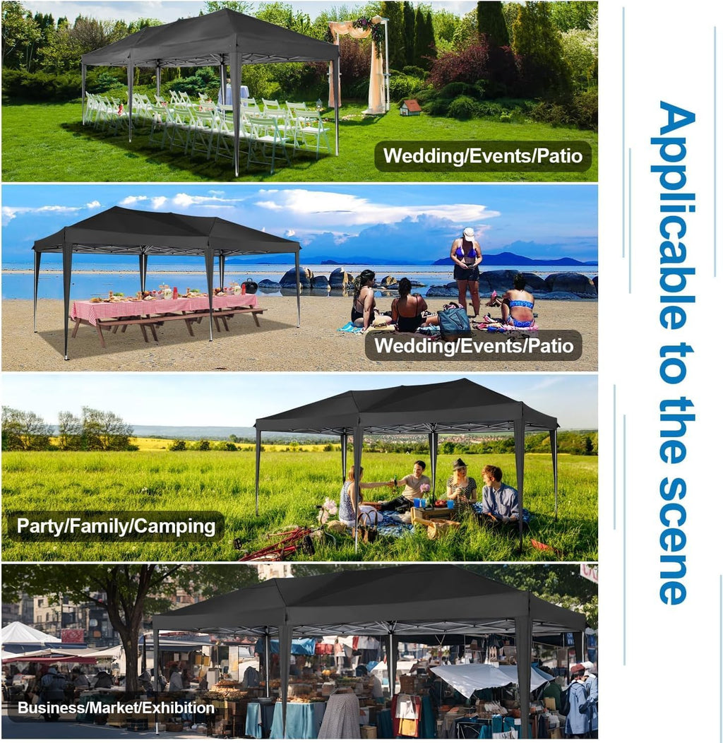 COBIZI 10x20 Pop Up Canopy Tent with 6 Sidewalls Party Tents for Parties Weddings Backyard Waterproof Commercial Instant Outdoor Events Tent with Stakes, Ropes（10 x 20 ft Gray