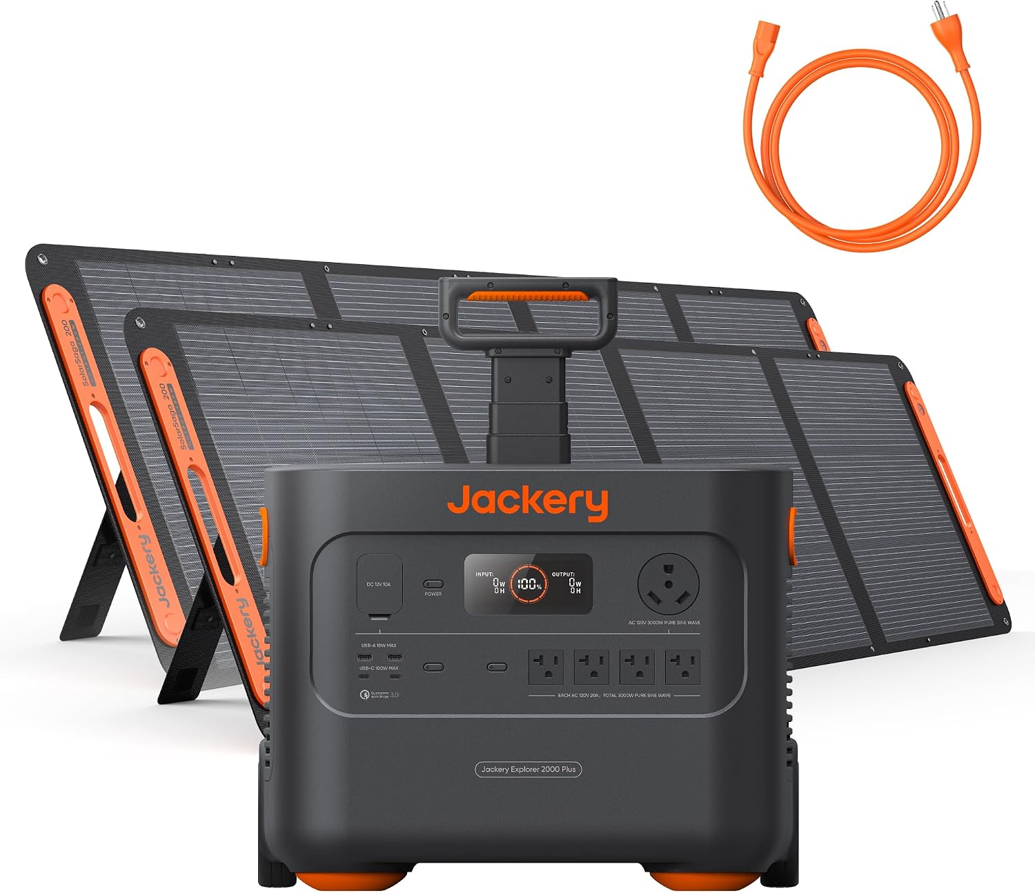 Jackery Explorer 2000 Plus Portable Power Station with 2x 200W Solar Panels and AC Cable, 2042Wh LiFePO4 Solar Generator, 3000W AC Output, Expandable to 24kWh, UPS Home Backup for Camping RV Emergency