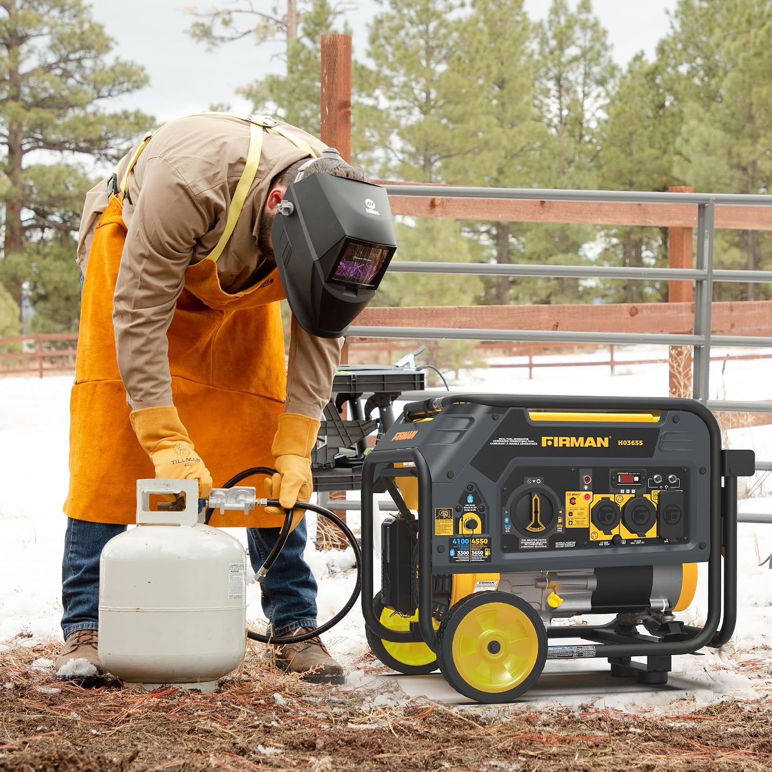FIRMAN H03655 Dual Fuel Portable Generator, 4550W Gas 3650W Running, 4100W Propane, Recoil Start, 120V, CO Alert, Low Oil Shut Off, RV Ready, Home Backup, Camping, Outdoor Power