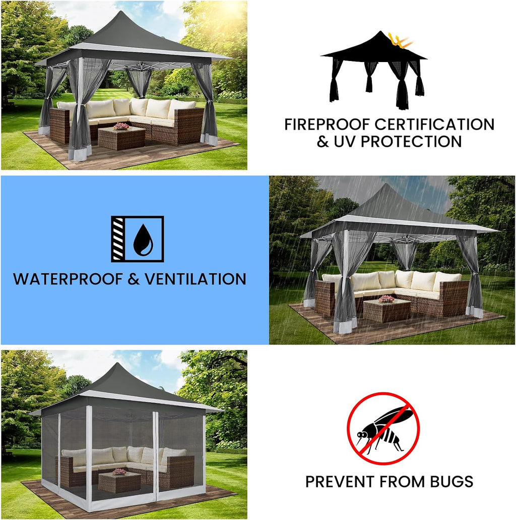 COBIZI 12x12 Pop up Canopy Gazebo on Clearance, Outdoor Canopy Tent with Mosquito Netting & Sandbags,Patio Portable Gazebo for Garden,Backyard & Lawn,Darkgrey
