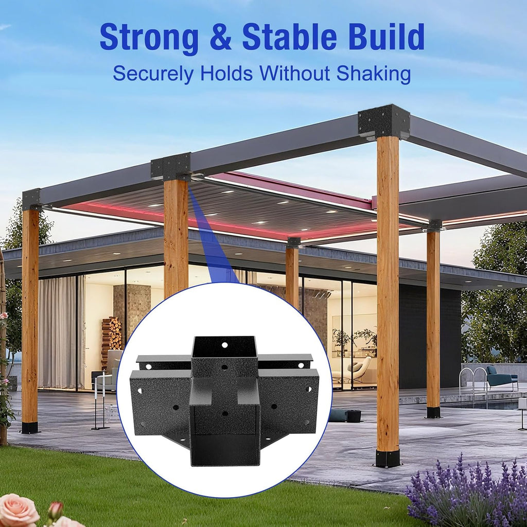 12PCS 3-Way & 4-Way Pergola Brackets, 4'x4' Pergola Kit, Wood Post Base Bracket for Gazebos, Patio Pergolas, Log Cabin, Wooden Beams