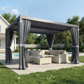 MELLCOM Louvered Pergola 10x12, Steel Aluminum Pergola with Adjustable Louvered Roofs, Outdoor Gazebo with Waterproof Curtains and Nets, Black