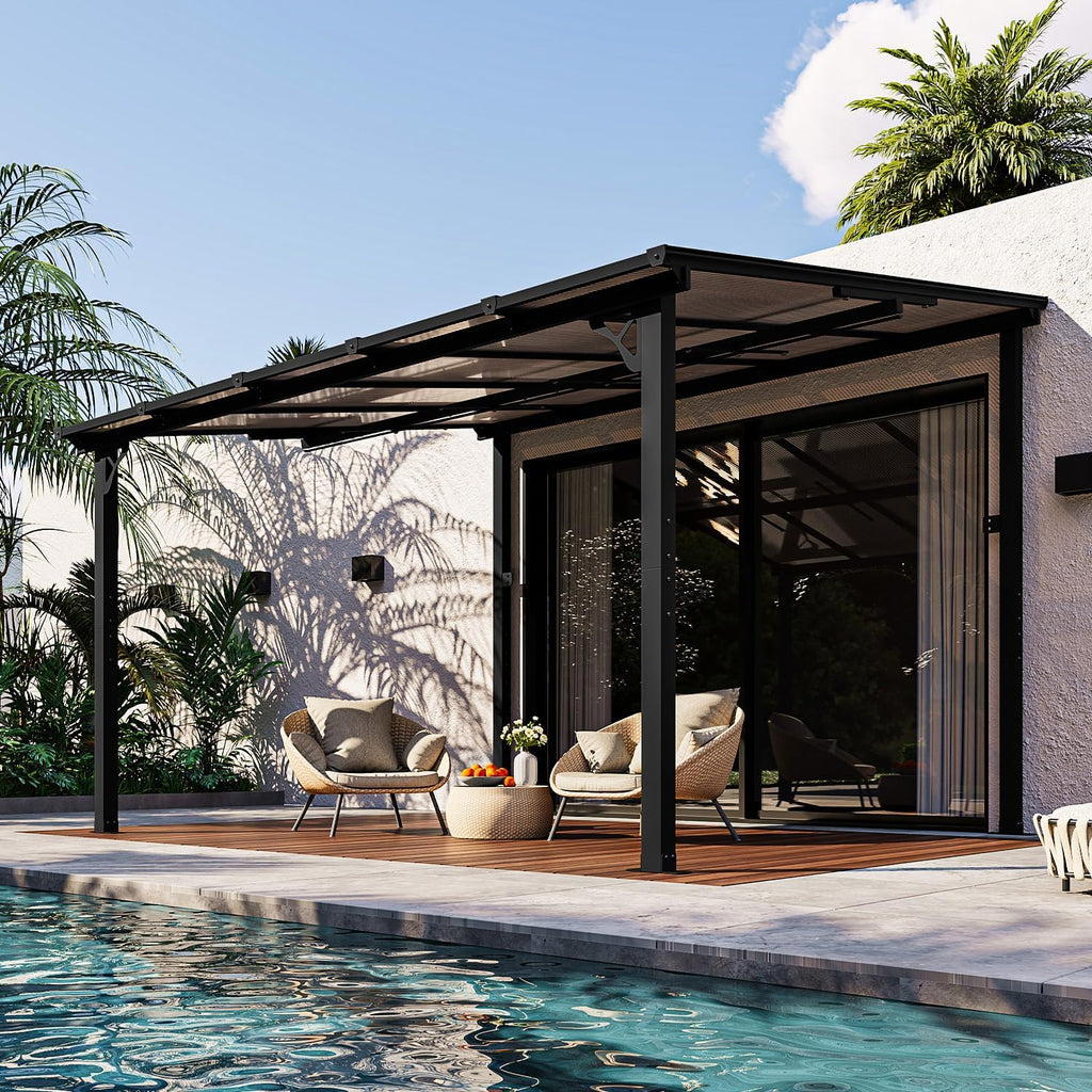 Gazebo for Patio 10' x 12', Gazebo Pergola with Sloped Roof, Large Wall-Mounted Heavy Duty Awnings, for Backyard, Deck, Patio