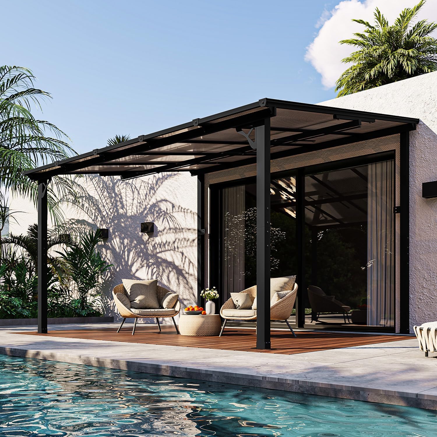 Gazebo for Patio 10' x 12', Gazebo Pergola with Sloped Roof, Large Wall-Mounted Heavy Duty Awnings, for Backyard, Deck, Patio