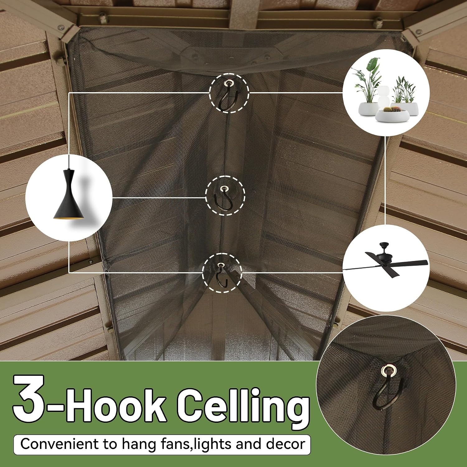 Hardtop Gazebo 8x10 FT, Metal Outdoor Gazebos with Galvanized Steel Double Roof, Curtains and Nettings, Permanent Gazebo Pavilion for Patio Wedding, Party, Outdoor Dining -Brown