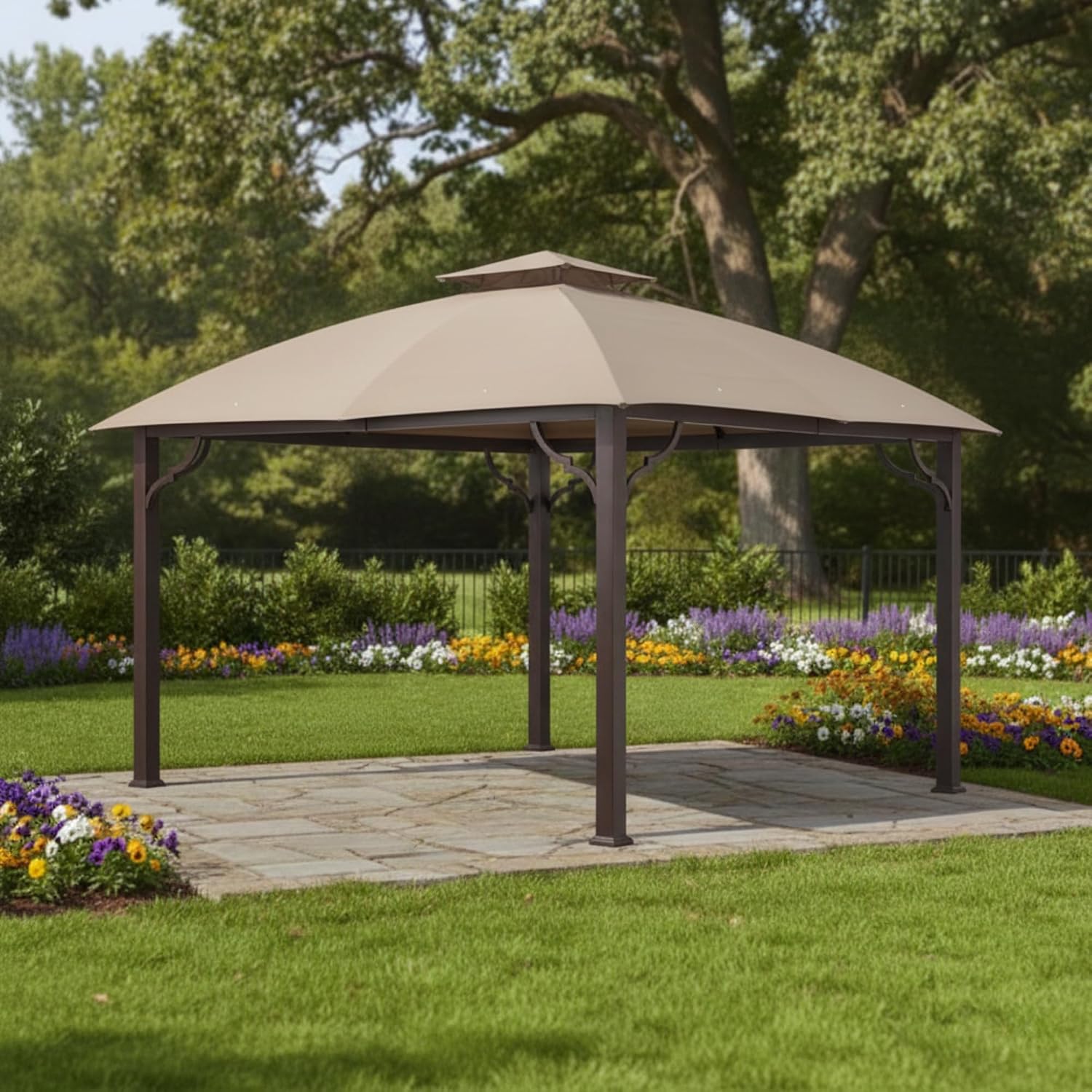 Garden Winds Reinforced RipLock 350 Replacement Canopy Top Cover Compatible with Berkley Jensen 10' x 12' Gazebo Models A101010200, A111016100 - Beige