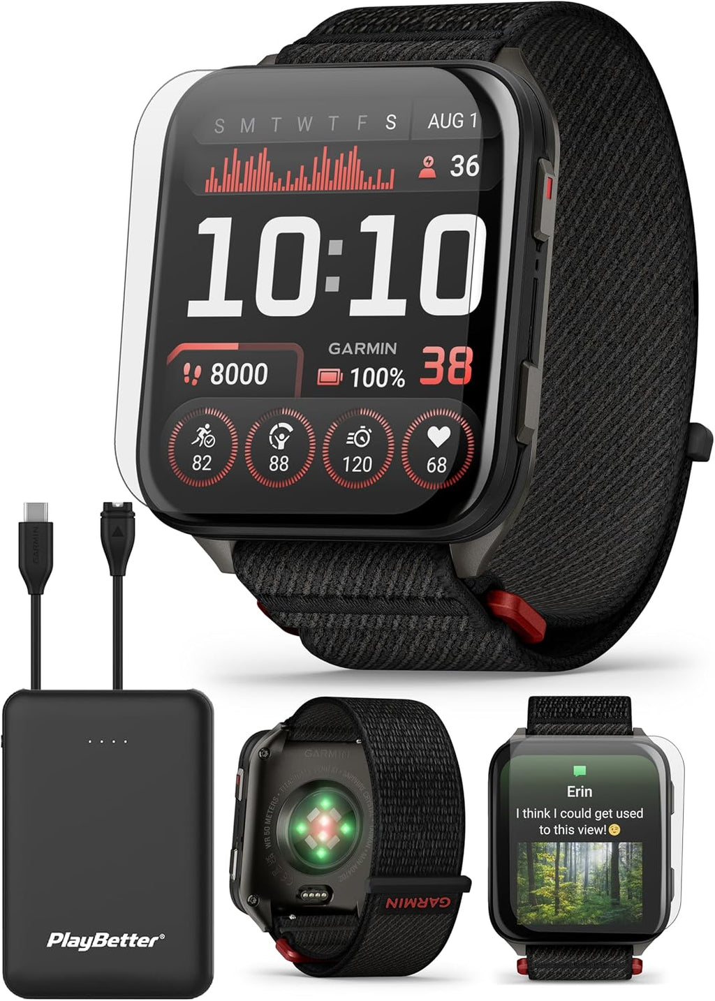 PlayBetter Garmin Venu X1 (Black/Slate Titanium) Fitness GPS Smartwatch Bundle - 2' Thin AMOLED Display, Advanced Health and Fitness 5000mAh Portable Charger & HD Screen Protectors