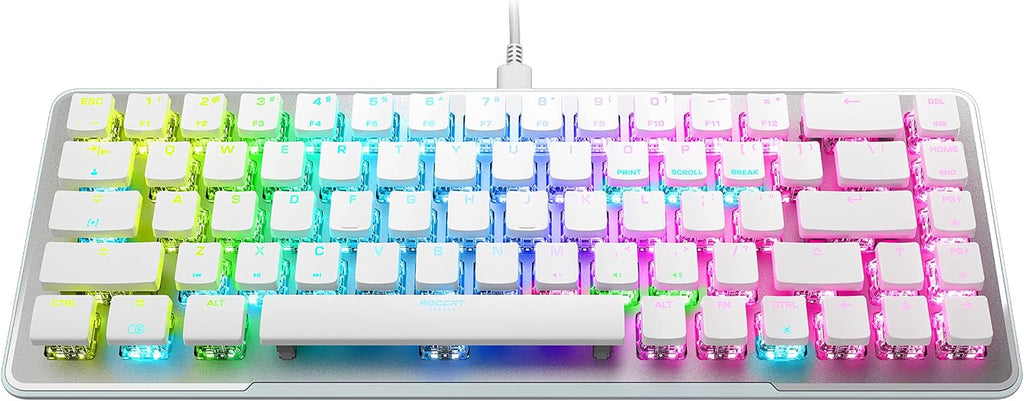Roccat Vulcan II Mini–65% Optical PC Gaming Keyboard with Customizable RGB Illumination, Detachable Cable, Button Duplicator, On-board profiles, Aluminum Plate, 100 million Keystroke Durability -White